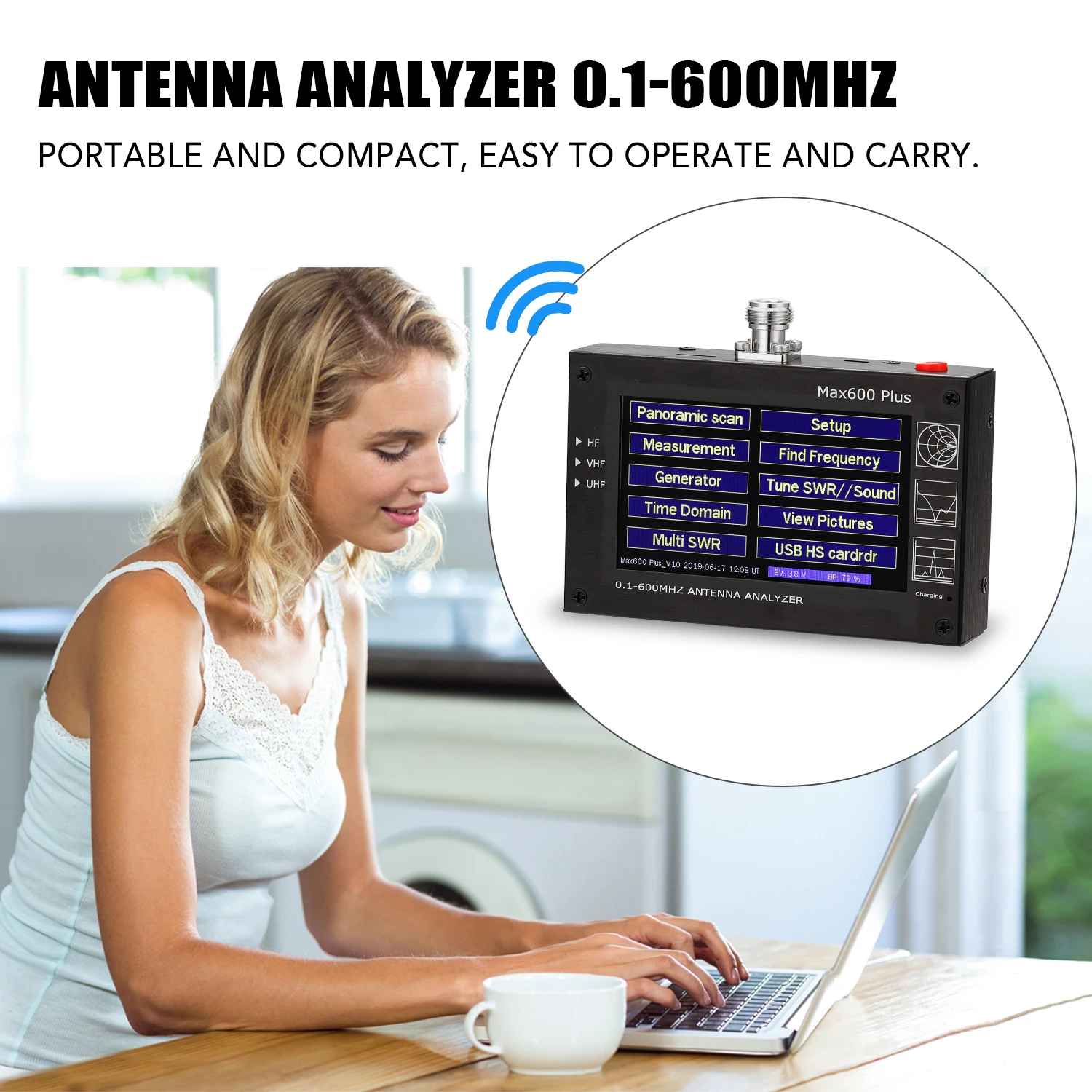 Max600 плюс HF VHF UHF анализатор антенны 0 1-600 МГц с 4 3 "на тонкопленочных транзисторах