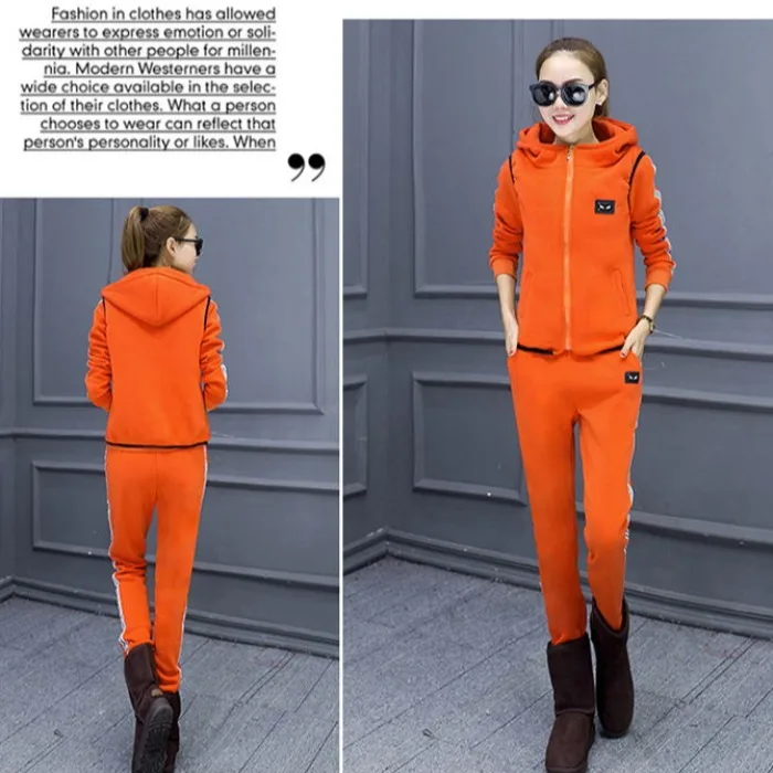 

Han edition more bigger sizes with velvet will fall and winter sportswear suits ladies fleece three-piece suit