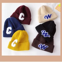 children knitted hats boys girls warm letter pattern caps newborn hats headwear winter kids solid color knitted hats casual hat