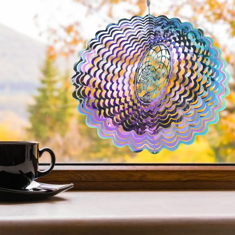 

3D Round Rotating Wind Chimes Flowing-Light Effect Design Home Garden Decoration Outdoor Hanging Decor Gift Shiny Wind Spinners