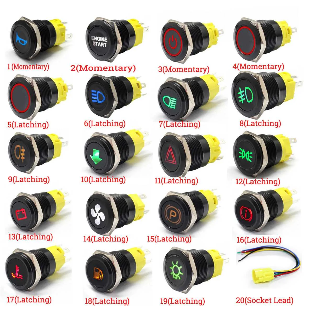 12V 24V 19 мм светодиодный индикатор светильник лампа приборной панели Панель Предупреждение светильник металлический кнопочный переключатель Выключатель без фиксации ВКЛ/ВЫКЛ для автомобиля яхта - Испускаемый цвет: choose the NO.