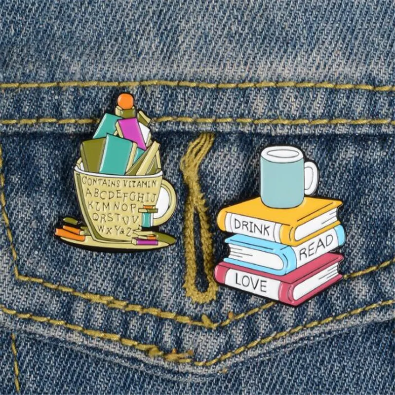 Новый мультфильм металлический Книжный кот булавка брошь record эмаль значок