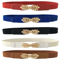 new thin belt red black white green blue 5 colors for women girls with the shape of a leaf elastic band alloy casual belt 2020