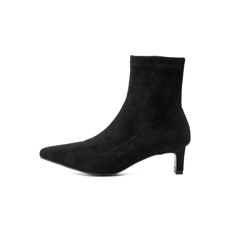 

high style heel short boots pointed women's winter black 2021 new thin boots fashion Korean suede elastic medium socks