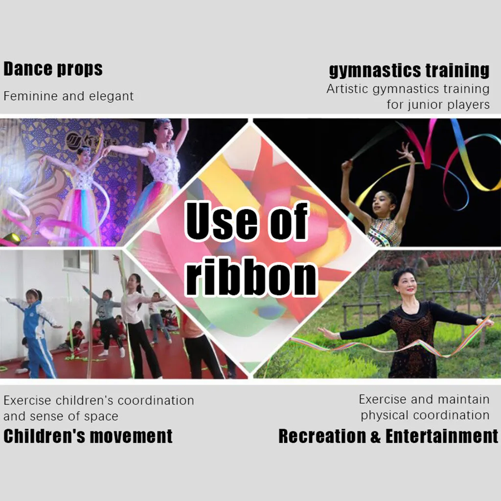 

4M Children's Rhythmic Gymnastics Ribbon Dance Stick Props Ribbon Art Gymnastic Ballet Streamer Twirling Rod Stick For Gym Train