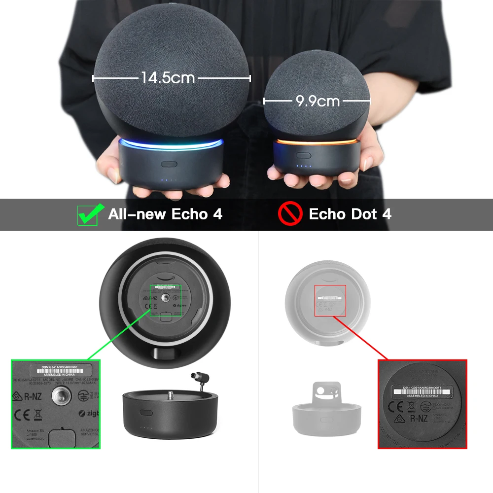 Battery Base for Echo 4 4th Gen (the Big One) 10000mAh Portable Wireless Ec.h0 4th Generation Power Battery Pack Holder Stand