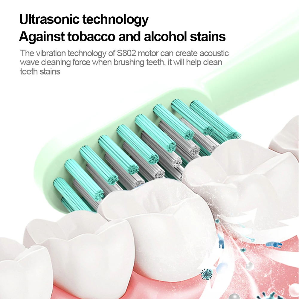 

Ultrasound Electric Toothbrush + 2 Replacement Toothbrush Heads Low Noise Timing Toothbrush 5 Modes Adjustable Waterproof