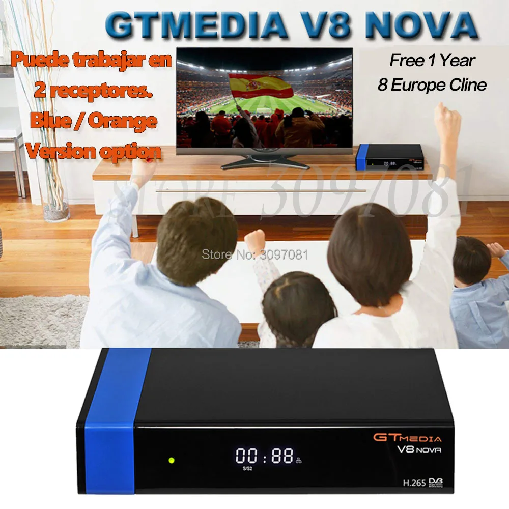 Лучший 1080P DVB-S2 GTmedia V8 Nova спутниковый ТВ ресивер Freesat V8 Super Receptor GT Media V8 Nova с Европейским Cline 1 год - Цвет: V8 NOVA Blue