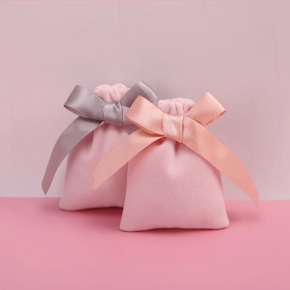 50Pcs Pink Jewelry Packaging Pouch Flannel Velvet Wedding Party Drawstring Storage Bags Personalized Custom Logo