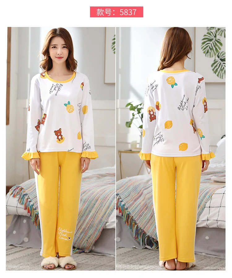 M L XL XXL 3XL 4XL 5XL Женская одежда для сна с длинным рукавом, хлопок, комплекты одежды для сна, осенние пижамы, женские пижамы
