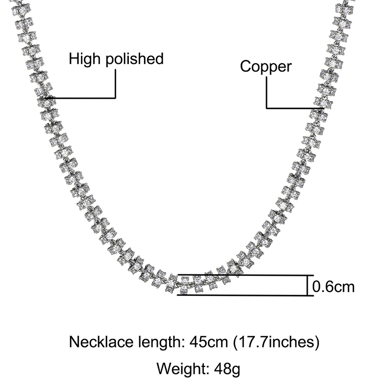 Silver Necklace Hip Hop 6MM Set Bling AAA CZ Cubic Zirconia Iced Out Round Link Chain Necklace Bracelet For Men Women Rapper Jewelry 18''-24'' - Окраска металла: Silver Necklace