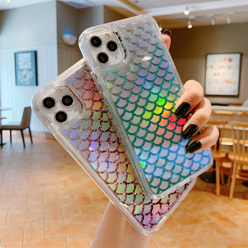 

Dynamic Quicksand Phone Case for iPhone 11 Pro 6S 7 8Plus XR XS Max SE 2020 Cases Laser Mermaid Fish Scales Glitter Shinny Cover