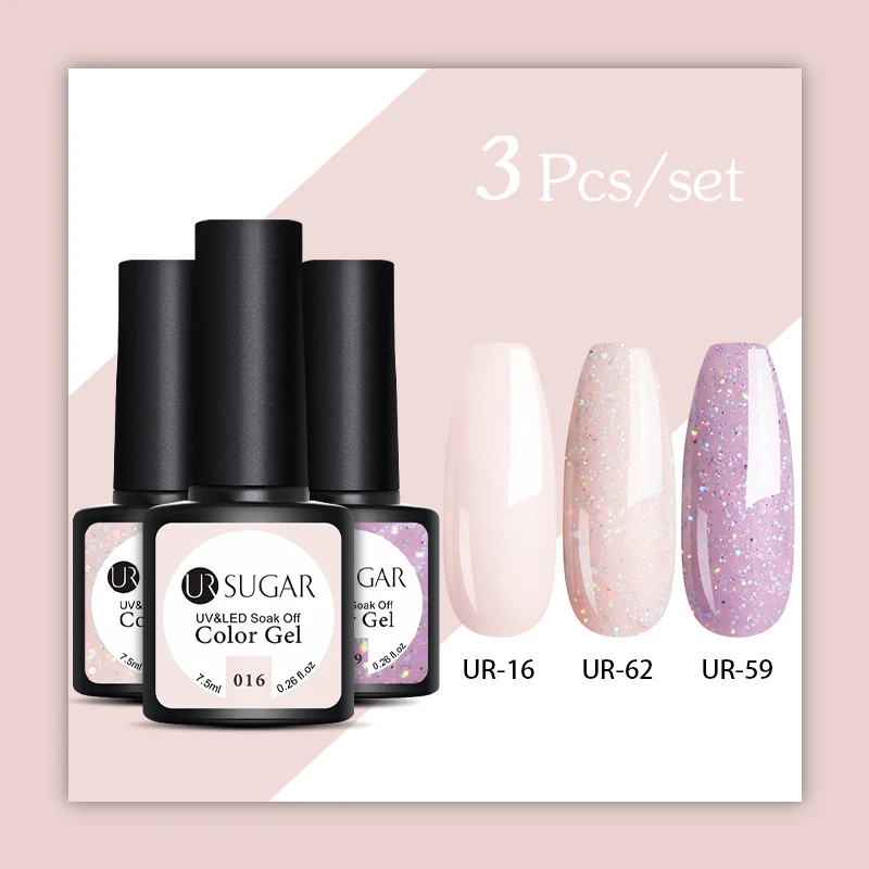3PCS SET 6 Ur Sugar 2 шт./лот гель для ногтей с блестками Набор лаков розовый гибридный Цвет серии Полупостоянный светодиодный лак для ногтей набор блестки гель - Цвет: 3PCS SET 6