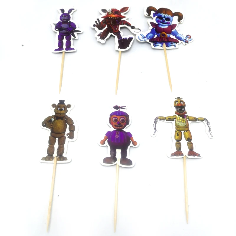 

120pcs/lot Five Nights at Freddy Theme Happy Baby Shower Cupcake Toppers Decorations Birthday Party Cake Topper With Sticks