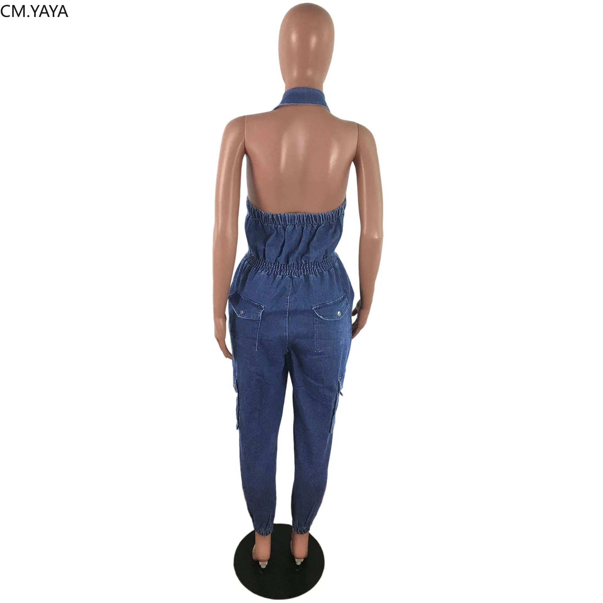 Женский джинсовый комбинезон на пуговицах без рукавов с открытой спиной Модный