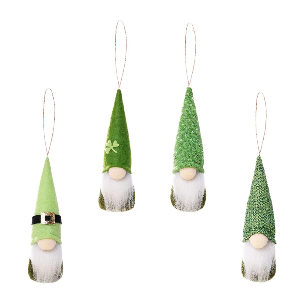 

4Pcs St. Patrick's Day Shamrock Themed Pendants Chic Faceless Old Man Ornaments