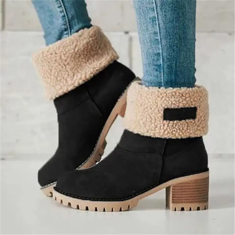 Women Winter Fur Warm Snow Boots Ladies Mid-Calf Flock Slip-On Platform Casual Comfortable Female Booties Shoes Plus Szie Botas