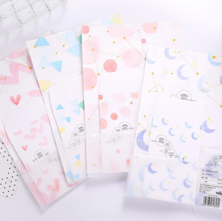 9 шт./упак. Kawaii 3 конверта+ 6 листов букв звездное небо Луна геометрические буквы конверты Набор подарочных канцелярских принадлежностей