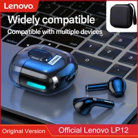 lenovo lp12 wireless earphone bluetooth headphones with mic hifi stereo touch control bluetooth headset for ios android phones