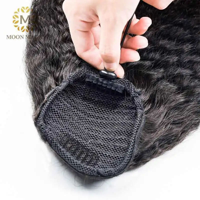 

Kinky Straight Human Hair Ponytail For Black Women Yaki Straight Clip In Hair Extensions Human Hair Natural Drawstring Ponytail