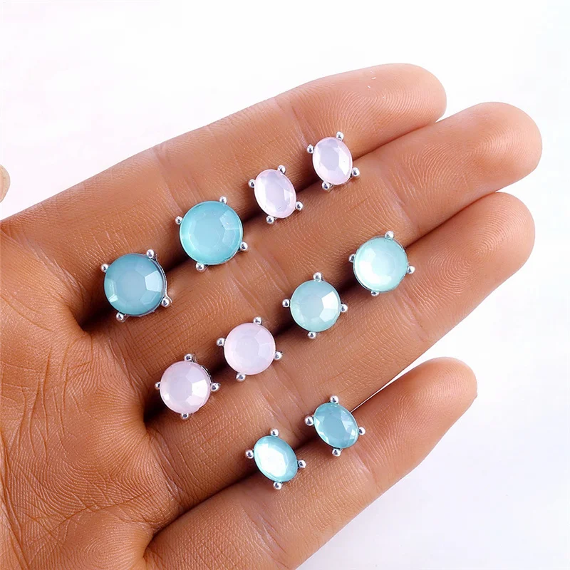 Богемные круглые серьги гвоздики Комплект сережек для женщин модные розовые