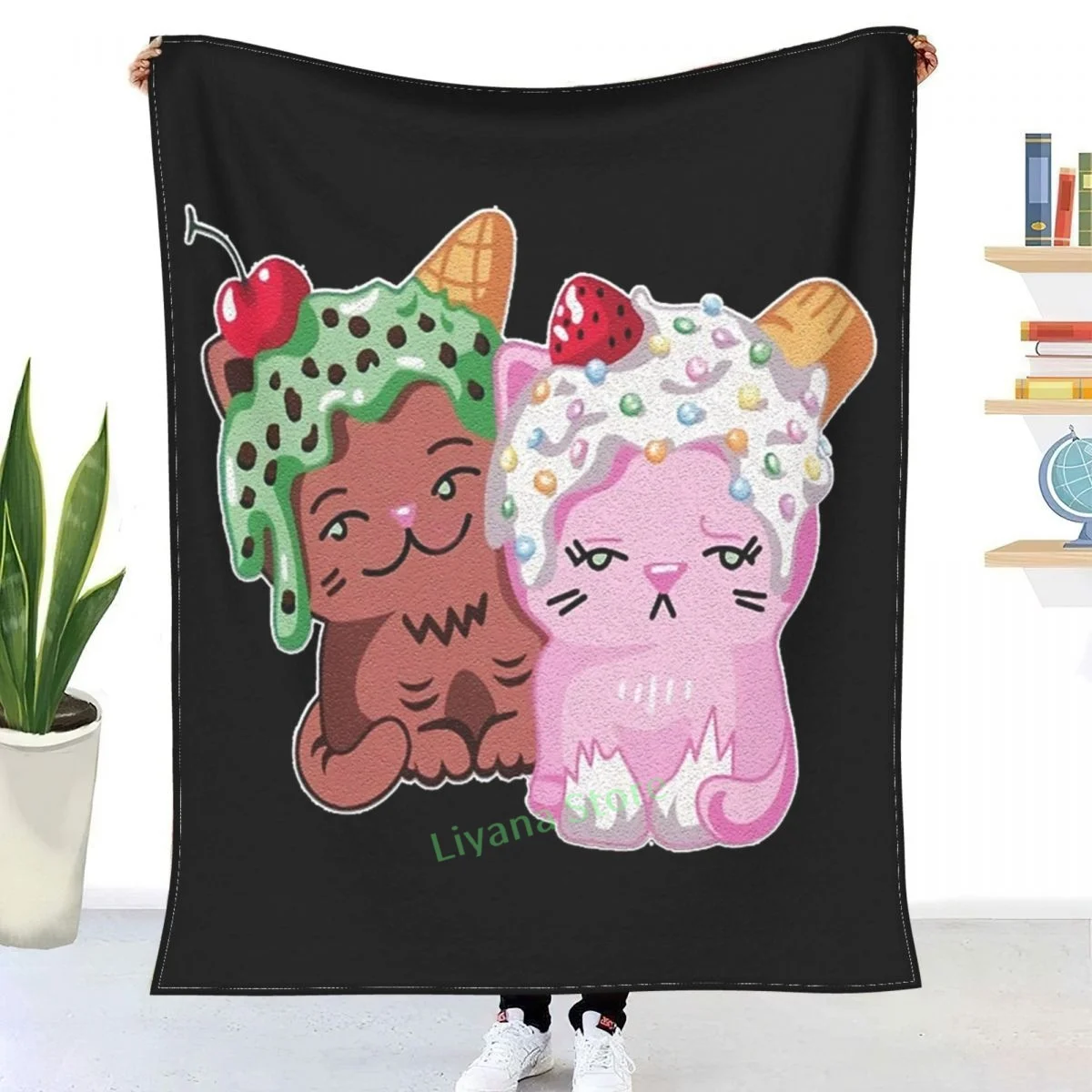 

Moriah Elizabeth Cute Ice Cream Cats Throw Blanket 3D printed sofa bedroom decorative blanket children adult Christmas gift