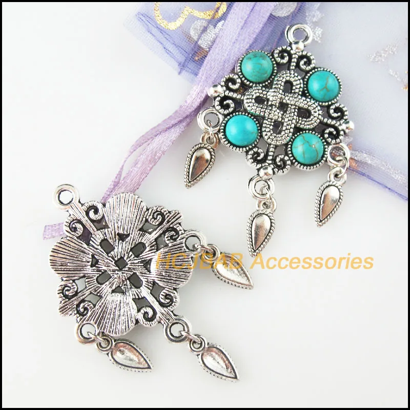 4 шт. Тибетский Серебряный тон китайский узел камень капли кисточки амулеты