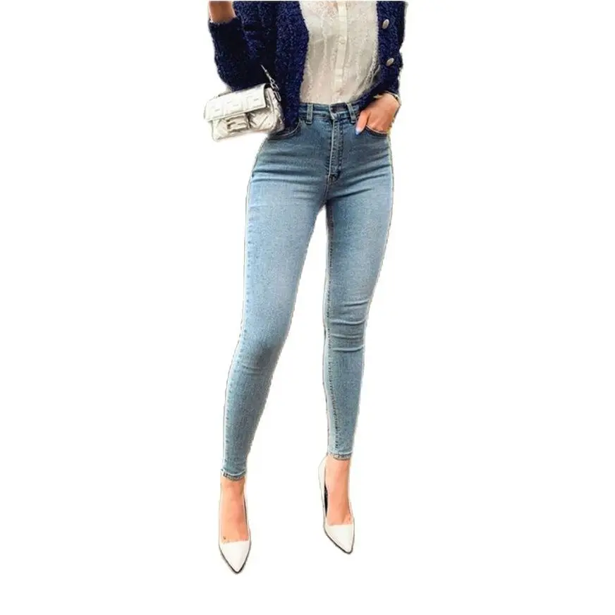 

2021 Spring New Light Blue High Waist Jeans Women's Casual Skinny Jeans High Stretch Pencil Pants