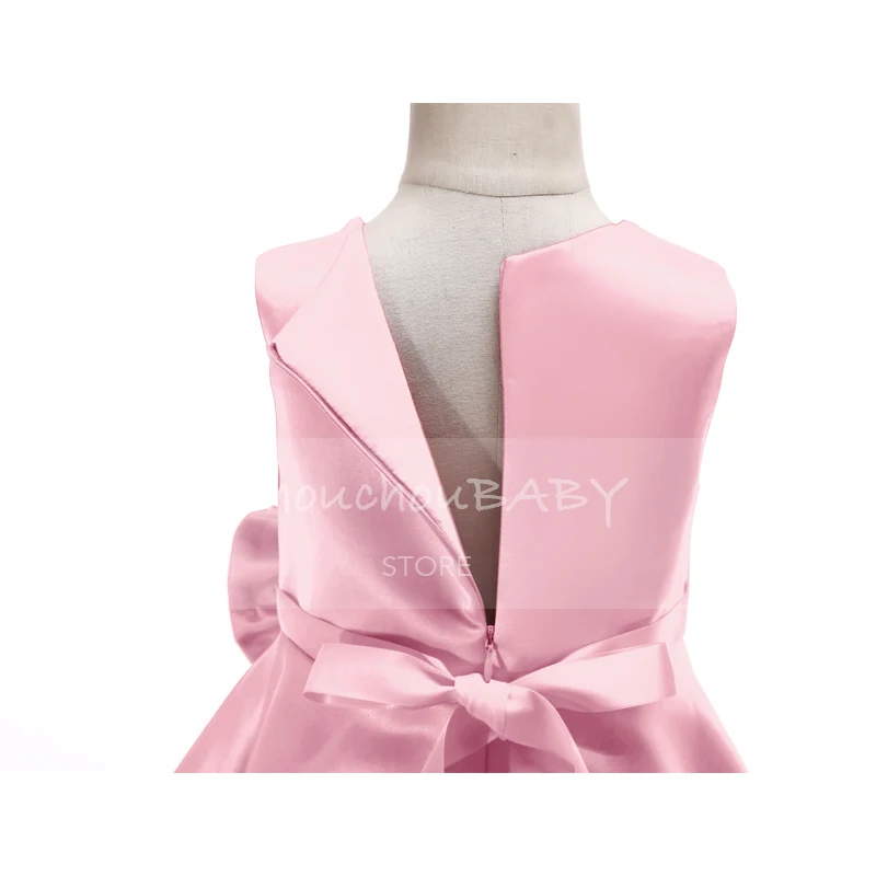 Petit Camelia/однотонное платье принцессы с круглым вырезом, бантом и рюшами; платья для маленьких девочек; Детский костюм; детская одежда для девочек на день рождения