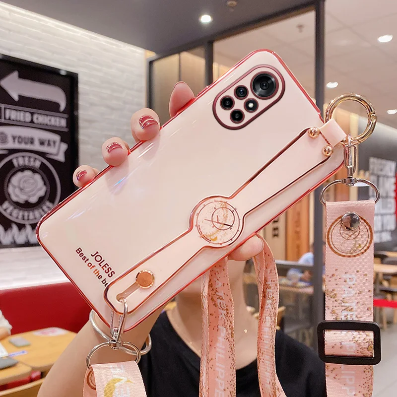

Fashion Sling Wrist Strap Phone Holder Silicone Case On For Honor 10X Lite 9A 9C 9X Premium 8A 8X 7A Pro 7C Back Cover