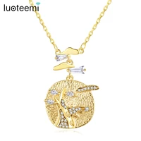 luoteemi circle round pendant link chain necklace for women mountain and cloud tress jewelry christmas gifts for friends