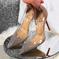 transperant crystal sandals red bottom sexy high heeled stilettos evening dress pumps with rheinstones women summer shoes gold