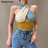 rainbowwaves fashion three colors backless crop top sexy slim fit top for women