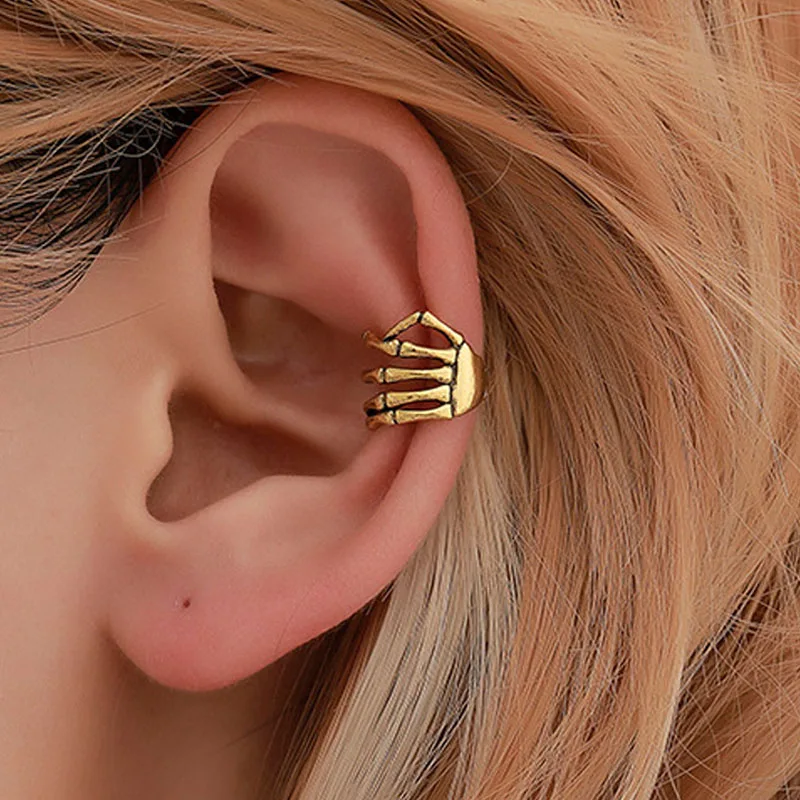 

Skeleton Hand Ear Clip Hollow Out Leaf Lotus Fish Tail No Pierced Earrings For Womens Vintage U-Shaped Branches Fashion Jewelry