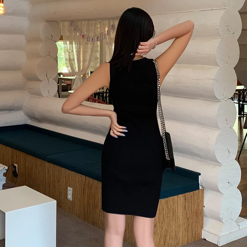 

2020 Korean summer dress new slim sexy knitted dress women vest bag hips