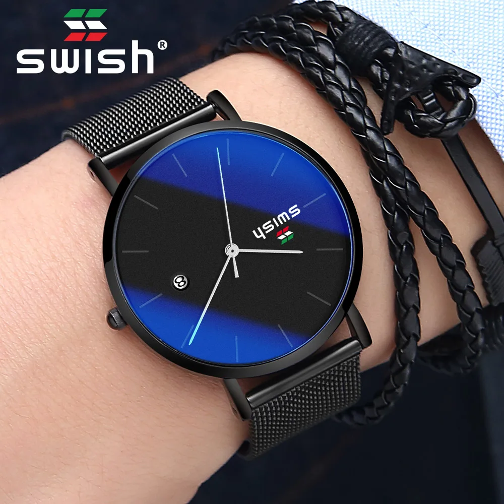 Мужские часы SWISH 2020 роскошные креативные ультратонкие кварцевые наручные