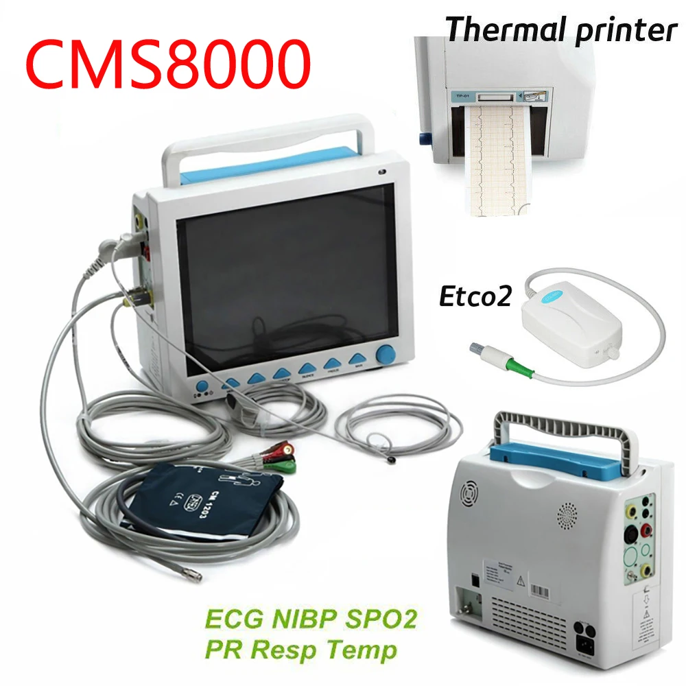 online Cms8000 Monitor Paciente Multi Parâmetros Etco2 Ecg Nibp Spo2 Resp Temp Pr Hr Hospital Sinais Vitais Máquina Impressora Dispositivo Médico