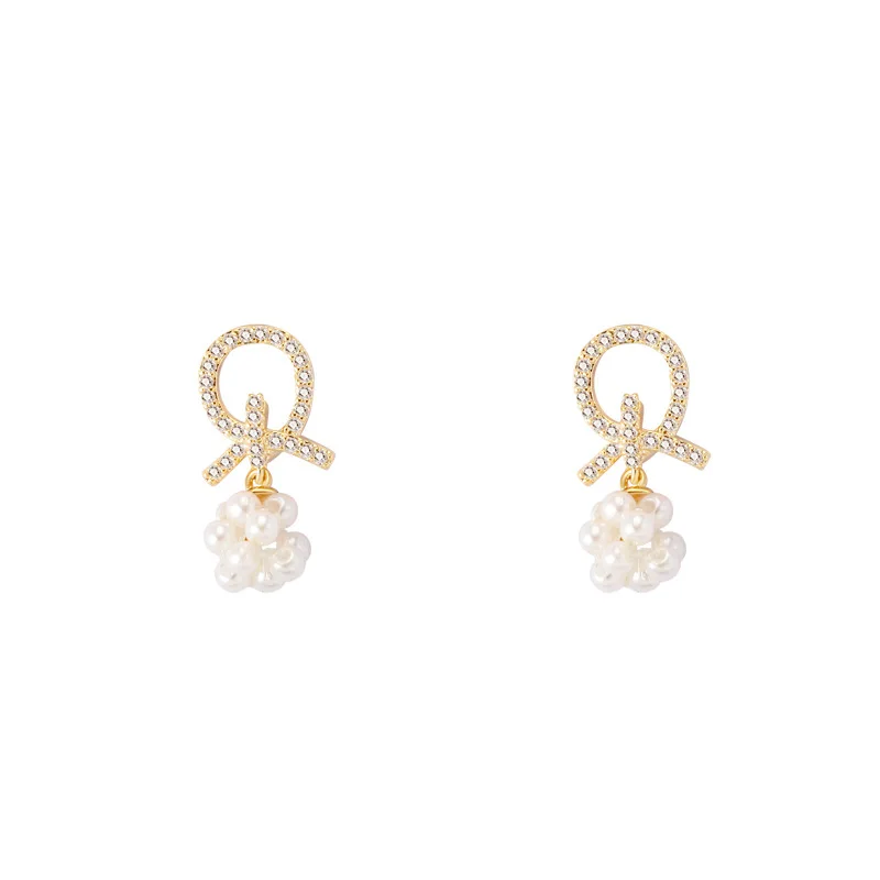 

New Arrival Trendy Twist Bowknot Zircon Luxury Stud Earrings Women Dangle Earrings Korean Pearl Simple Female Elegant Jewelry