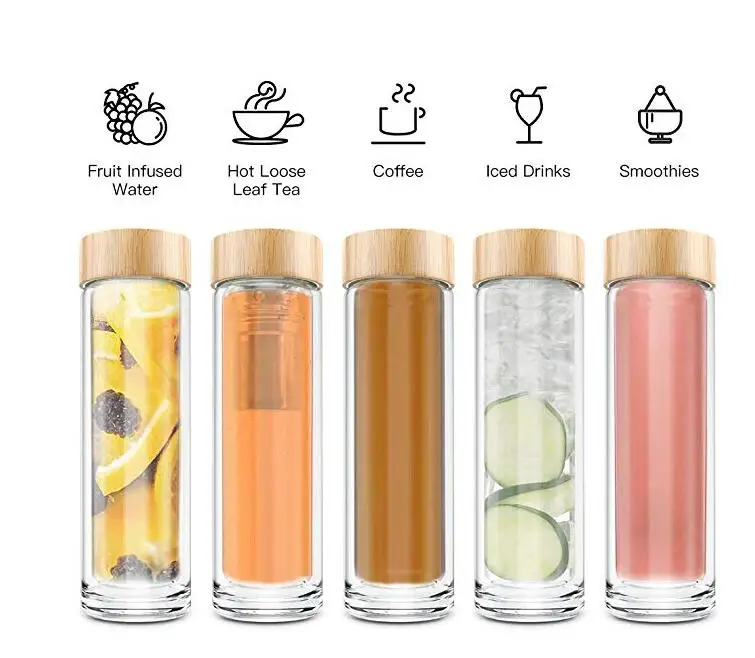 Новая стеклянная бутылка для воды изолированная короткая портативная с чайным