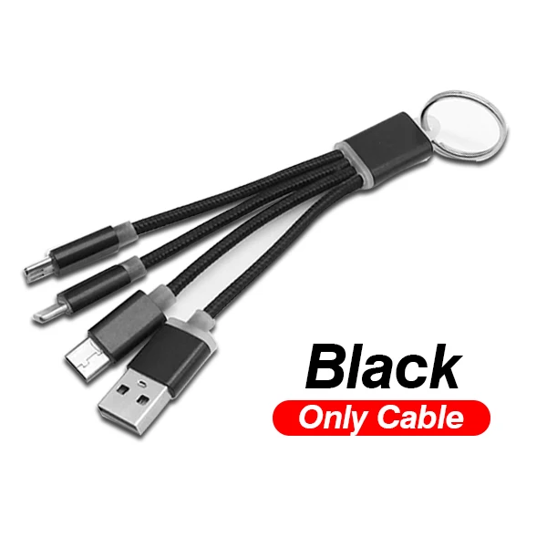3-in-1-Black Мини 3 в 1 USB кабель брелок Портативный короткий Micro usb type C мульти зарядное устройство кабель для Xiaomi huawei iPhone Быстрая зарядка - Цвет: 3-in-1-Black