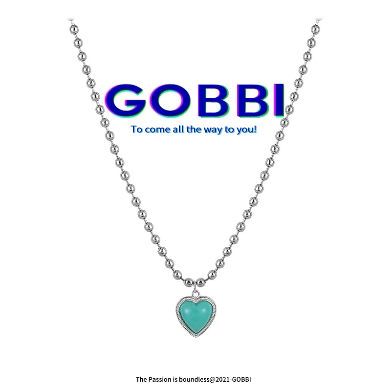 

GOBBI Korea Retro Green Love Pendant Romantic Sweet Irregular Geometric Beaded Necklace Fashion Glamour Lady Jewelry Gift