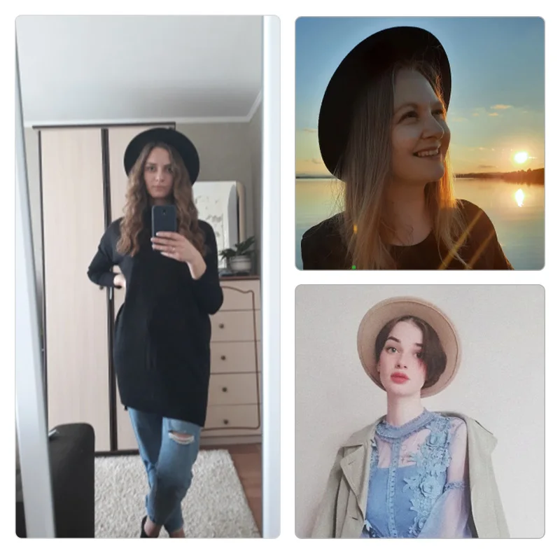 Женская фетровая шляпа-котелок шерстяная с широкими полями для весны и осени