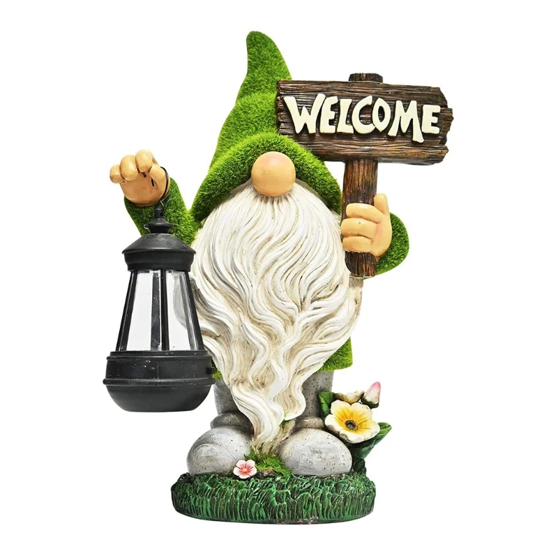 

Garden Gnome Statue Solar Decorations Funny Swedish Flocked Lady with Outdoor Light Yard Lawn Porch Ornament H3CC