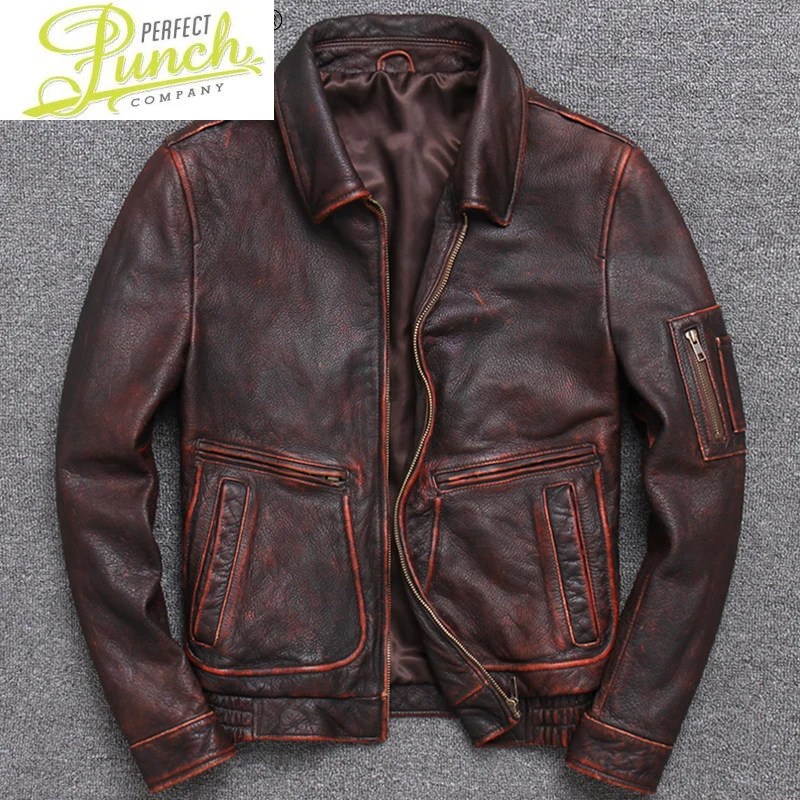 

Real 2021 Cow Lether Jacket Men Slim Vintage Casaul Motorcycle Jacket Korean Style Autumn Clothes Men's Coats WPY4132