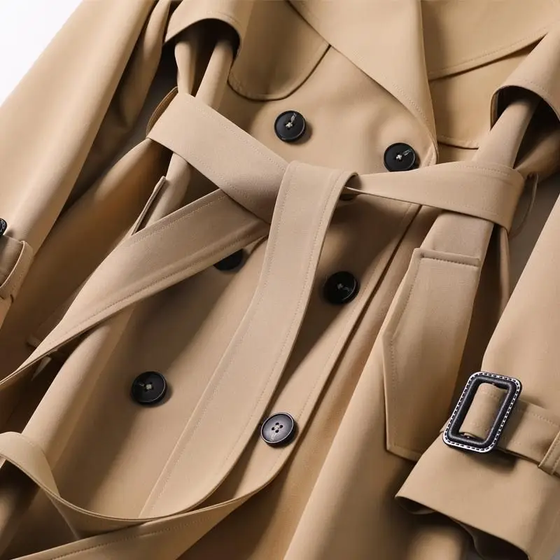 

2021 Autumn Elegant Long Women Trench Lace Up Waist Casual Solid V Neck Overcoat Size 4XL Long Sleeve Windbreaker Female Trench