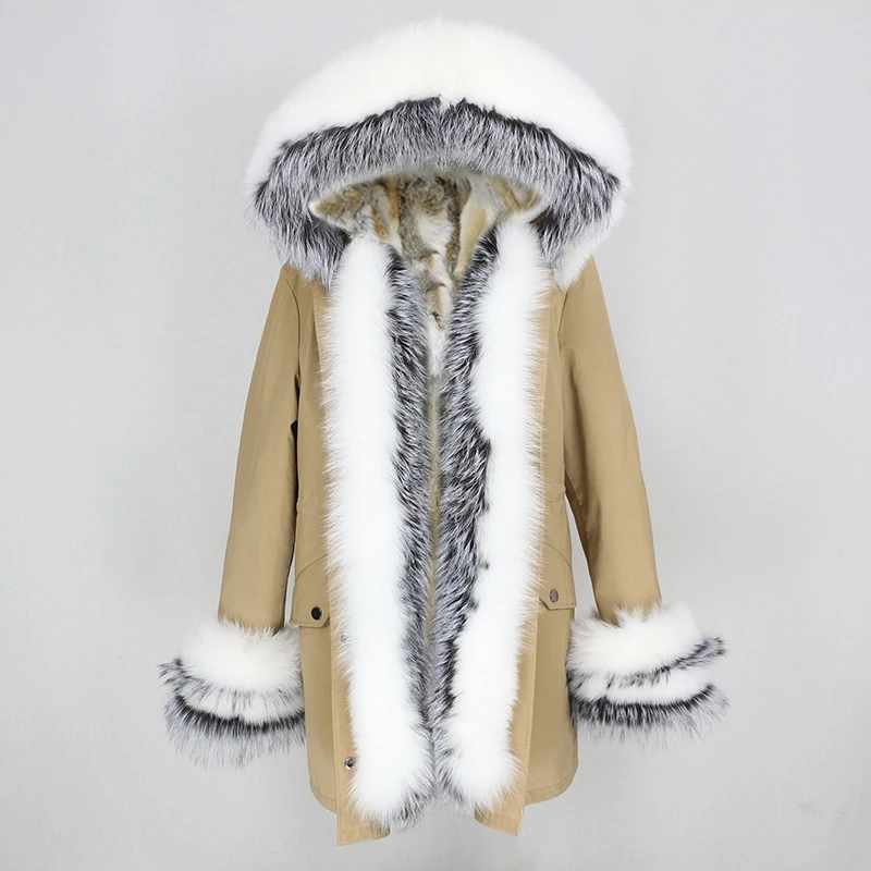 OFTBUY, зимняя куртка для женщин, пальто из натурального меха, толстая теплая парка с воротником из натурального Лисьего меха, верхняя одежда с подкладкой из кроличьего меха, уличная одежда