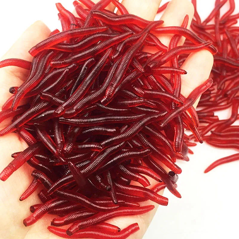 50 or 100Pcs Shrimp Fishy Smell Silicone Red Worm Soft Bait 38mm Simulation Earthworm Artificial Lifelike Bass Carp Fishing Lure