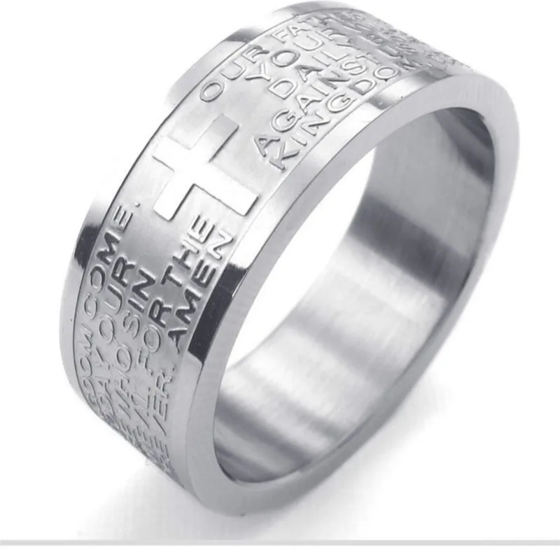 

Mens Trend Cool Titanium Steel Retro Ring Cross Ring Bible Verse Jewelry Gift