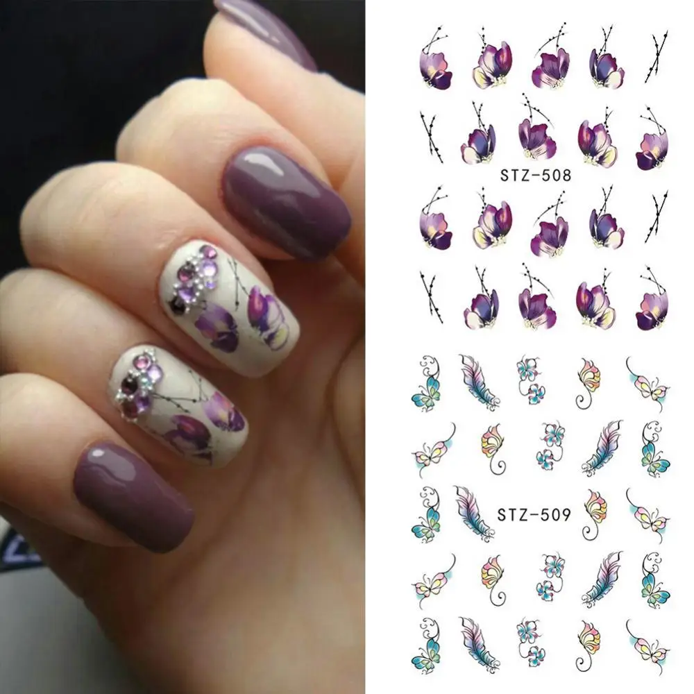 

50% Hot Sale Vintage Flowers Butterfly Water Transfer Art Nail Sticker Manicure DIY Decals