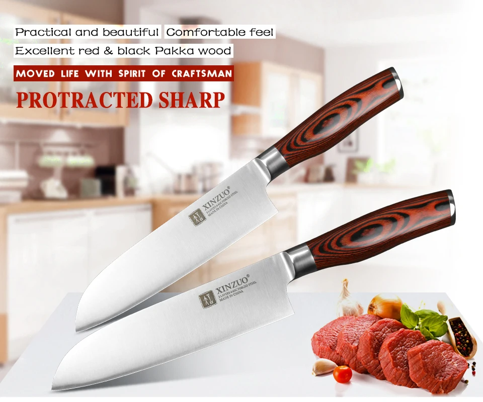 XINZUO 7 ''нож Santoku 3 слоя 440C стальной кухонный нож высокого качества из нержавеющей стали японский нож шеф-повара с ручкой Pakkawood